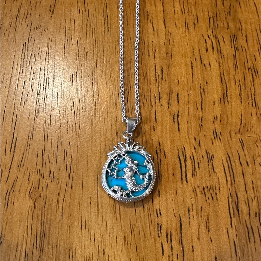Silver and Blue Mermaid Larimer Stone Pendant.